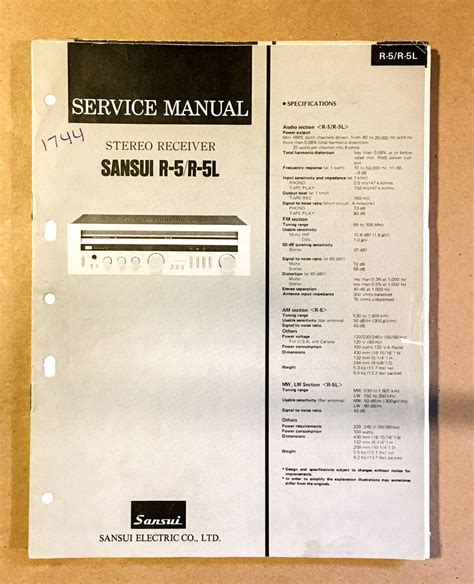 Sansui R-5 R-5L Receiver Service Manual *Original* – Vintage Audio Store - Vintage Service ...