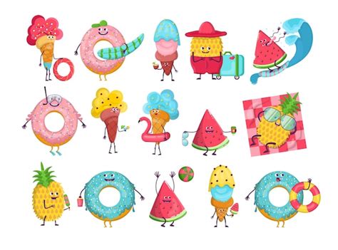 Free Vector | Summer cartoon characters set. cartoon illustration