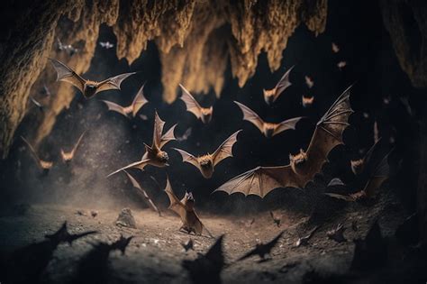 Premium Photo | A group of bats hanging upside down in a cave