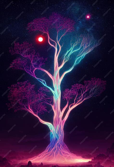 Premium Photo | Illustration fantasy of neon forest glowing colorful ...