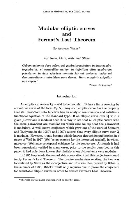 Fermat's last theorem proof by andrew wiles