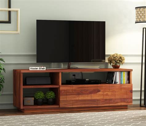 Buy Natalia Sheesham Wood Tv Unit with Shelf Storage (Honey Finish) Online in India at Best ...