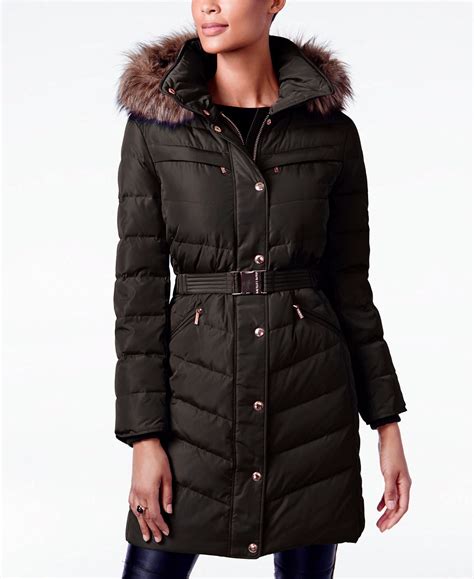 Michael Kors Faux Fur Trim Belted Down Puffer Coat - Walmart.com