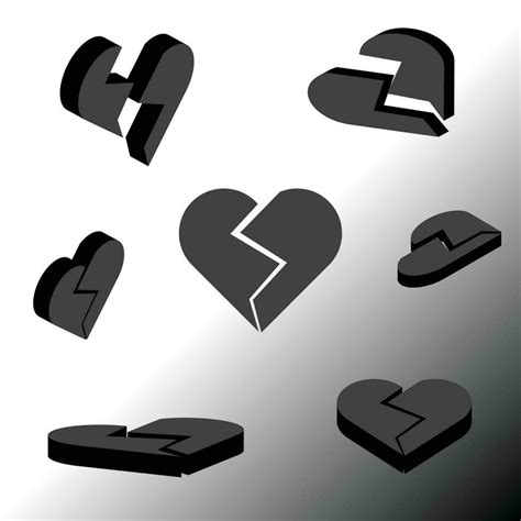 3d broken black heart with different angles, silhouette vector icon for love 30341092 Vector Art ...