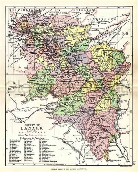 Lanark Shire Antique Scottish County Map A3 Size 14.5x11 In. 37x27 Cm PRINT Unframed FREE ...