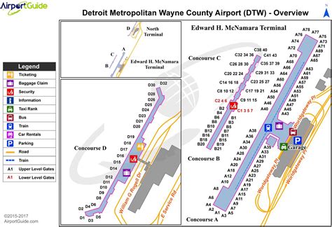 Map of Detroit airport: airport terminals and airport gates of Detroit