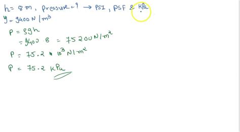 SOLVED: A column of water is 8m high. What is the pressure at its base ...