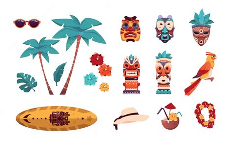 Hawaii Beach Vacation Related Set of Objects Stock Vector - Clip Art Library