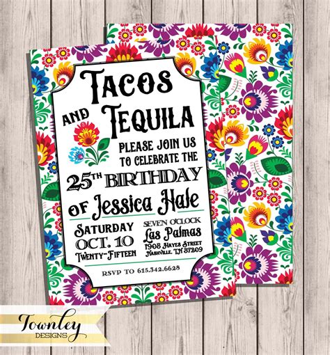 Birthday Party Invtiation, Tacos & Tequila, Fiesta Birthday, Birthday Invite, Customized, Party ...