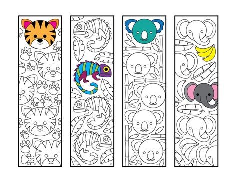 Cute Jungle Animal Bookmarks – PDF Zentangle Coloring Page | Coloring pages, Valentines day ...