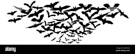 Halloween flying bats. Decoration element from scattered silhouettes. Vector illustration Stock ...