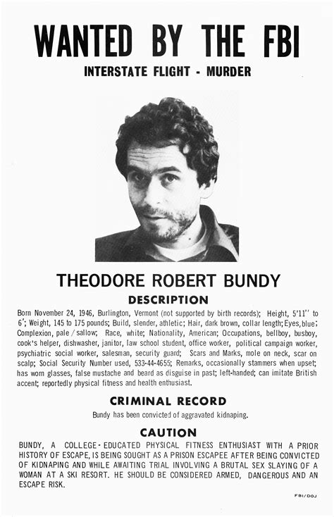 Ted Bundy Wanted Poster — FBI