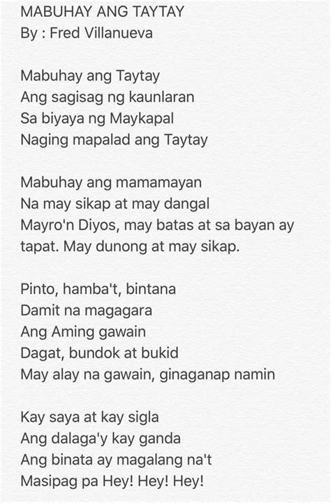 Rizal Mabuhay Lyrics