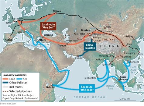 China new silk road map - China silk road project map (Eastern Asia - Asia)