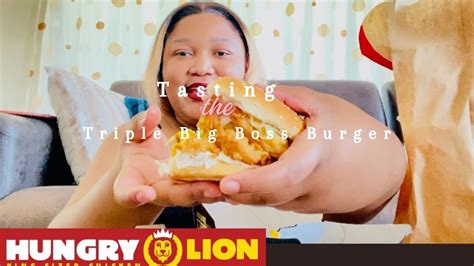 Trying The New R50 Triple Big Boss Burger 🍔|Hungry Lion - YouTube