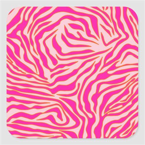 Zebra Stripes Pink Orange Wild Animal Print Square Sticker Size: Small ...