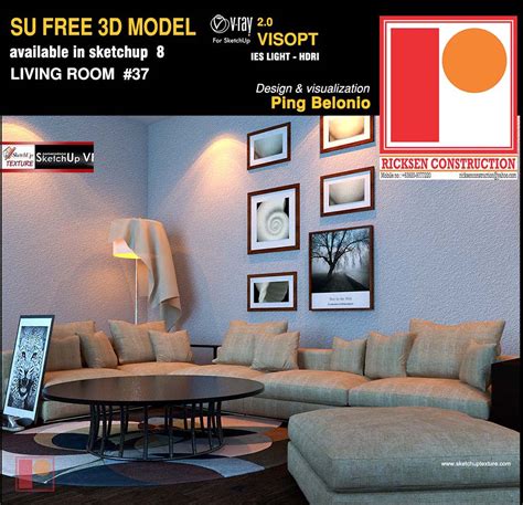 Free sketchup 3d model modern living room #37, vray visopt - tutorial sketchup