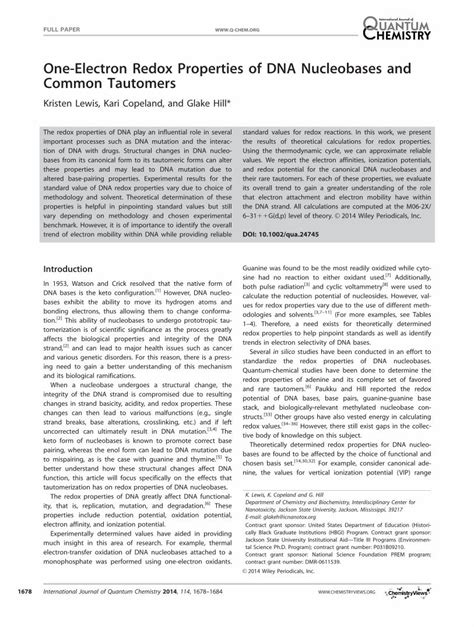 (PDF) One-electron redox properties of DNA nucleobases and common ...