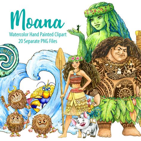 Watercolor Moana Clipart. Maui Tafiti's Heart Kakamora | Etsy