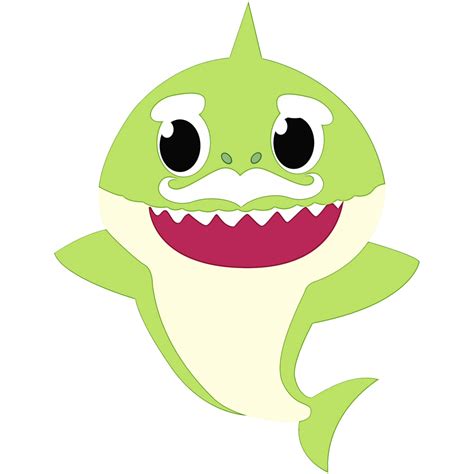 a green and white cartoon shark with big eyes
