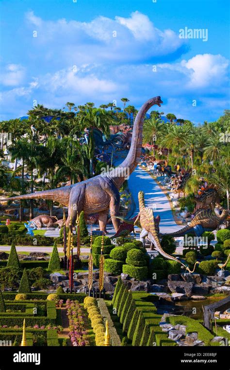 Nong Nooch Garden, PATTAYA, THAILAND - April 1, 2020: Dinosaur Valley? in Nong Nooch Tropical ...