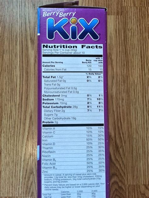 Kix Cereal Nutrition Label - 1stadenium