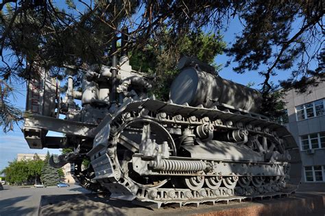 Monument "First S-60 Stalinets tractor" at entrance of Chelyabinsk ...