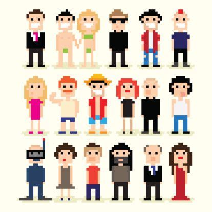 Set of different pixel people, vector illustration | Ilustrações ...