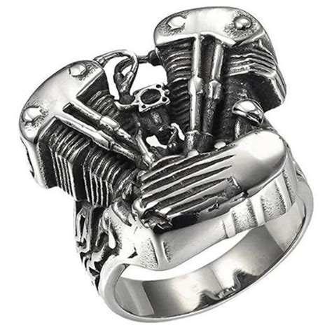 New Cool Biker Ring men 316L Stainless Steel Rings Motorcycle Engine Vintage Gothic Rock Punk ...