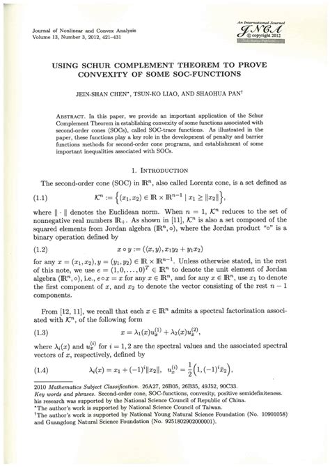 (PDF) Using Schur Complement Theorem to prove convexity of some SOC-functions