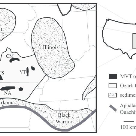 Regional map of the Ozark Plateau and sedimentary basins showing the... | Download Scientific ...