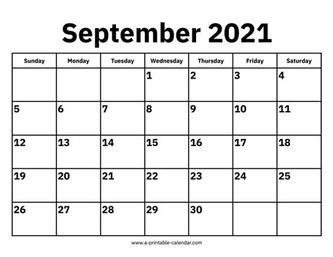 September 2021 Calendar - A Printable Calendar