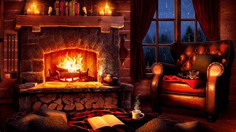 Stormy Night Cozy Cabin Ambience with Relaxing Rain and Fireplace Sounds for Sleeping and ...