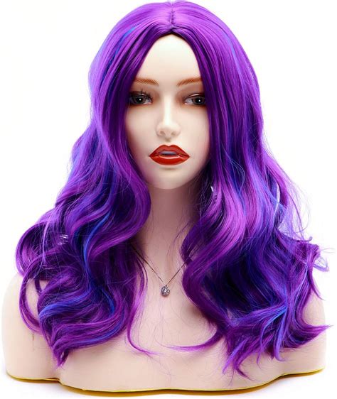 Feirrty Mal Wig for Kids Girls Blue mixed Purple Wig Long Wavy Wig for ...