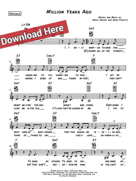 Adele Million Years Ago Sheet Music, Piano Notes, Chords