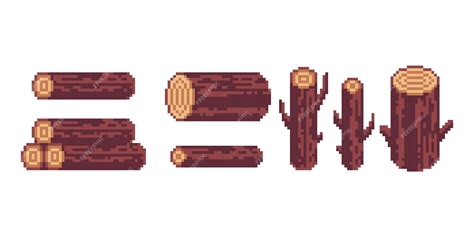 Premium Vector | Tree log pixel art set. Timber pile collection. Raw stacked wood.