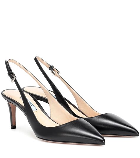 Prada Leather Slingback Pumps in Black - Lyst