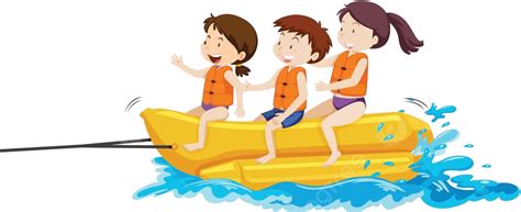 Happy Kids Playing Banana Boat Illustration Color Entertainment Vector ...