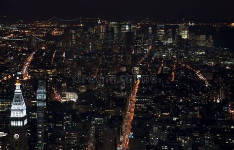 Amazing NYC Night Aerial View. Manhattan District Editorial Stock Photo ...