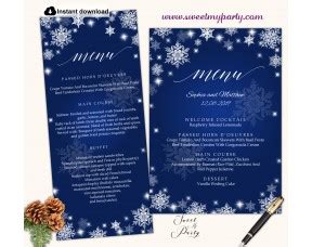 Snowflakes Menu Card Printable Template|Snowflakes Wedding Menu Template|Winter Wedding Menu ...