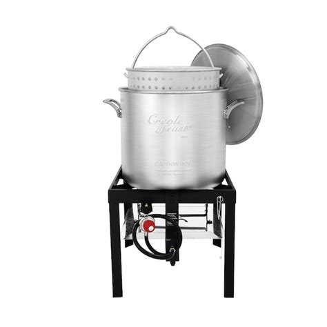 Creole Feast 80 QT Seafood Boiling Kit with Strainer 1-Burner Propane Electronic Aluminized ...