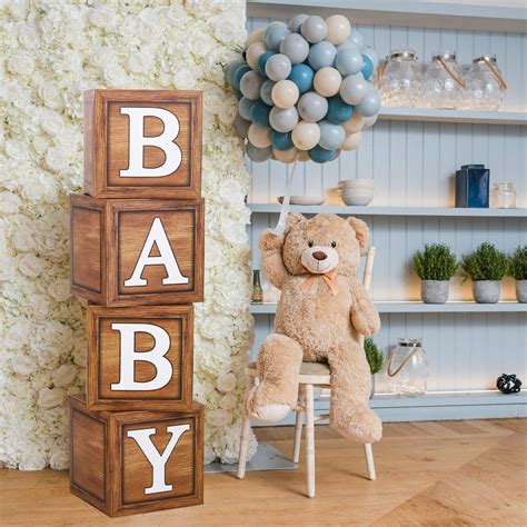 Buy Baby Shower Boxes for Birthday Decorations – 4 Wood Grain Brown ...