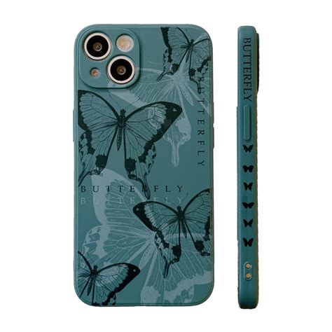 For iPhone 12 Side Pattern Magic TPU Phone Case (Green Butterflies ...