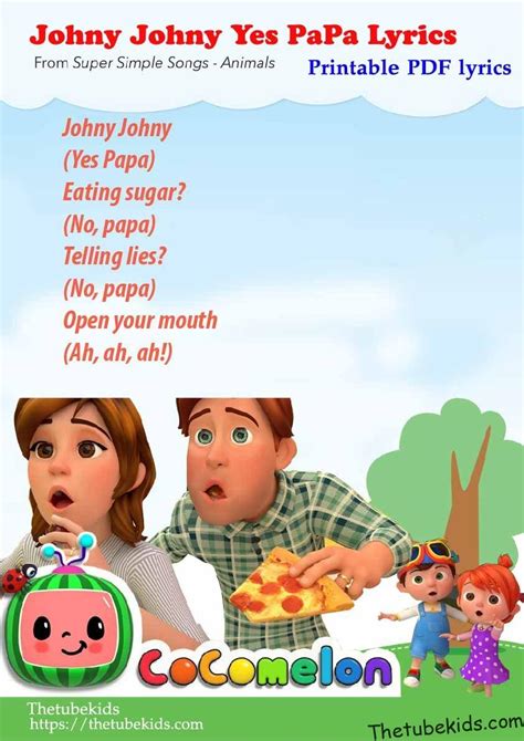 Johny Johny Yes Papa Printable PDF Lyrics - 2024