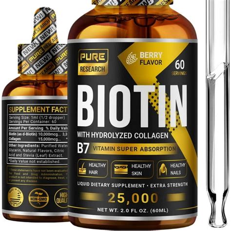 Biotin & Collagen 25,000mcg Hair Growth Liquid Drops, Supports Strong Nails, Glowing Skin ...