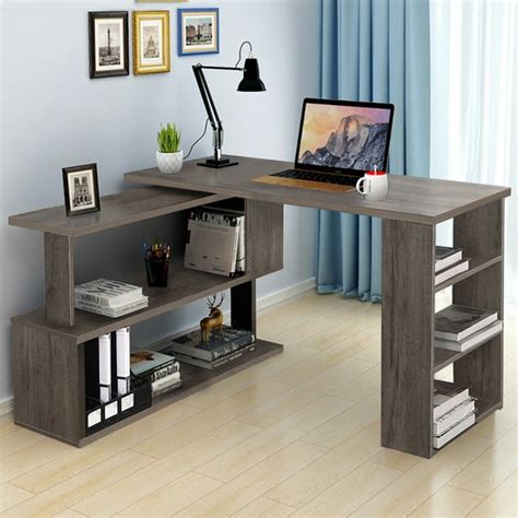 360° Rotating L-Shaped Corner Computer Desk Study Workstation Furniture for Home, Office w/ 2 ...