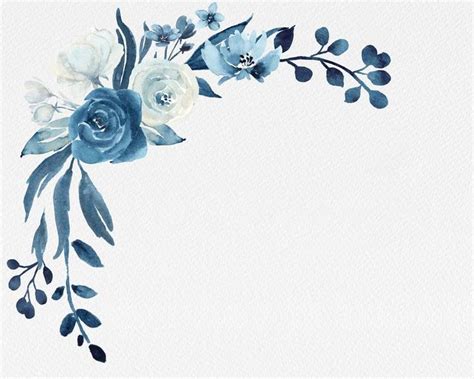 Navy Blue and White Floral BouquetsBlue Flowers Watercolor | Etsy | Flower border design, Blue ...