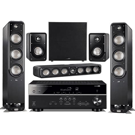 Yamaha 5.1-Channel Wireless Bluetooth 4K 3D A/V Surround Sound Receiver + Polk Multimedia Home ...