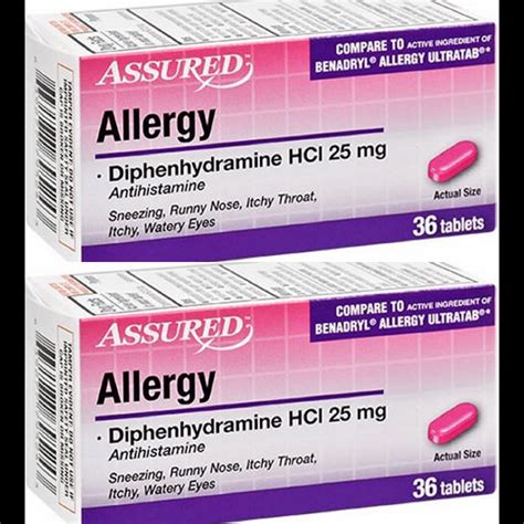 2 Lots Assured Allergy Diphenhydramine HCl 25 mg Antihistamine, 36-ct ...