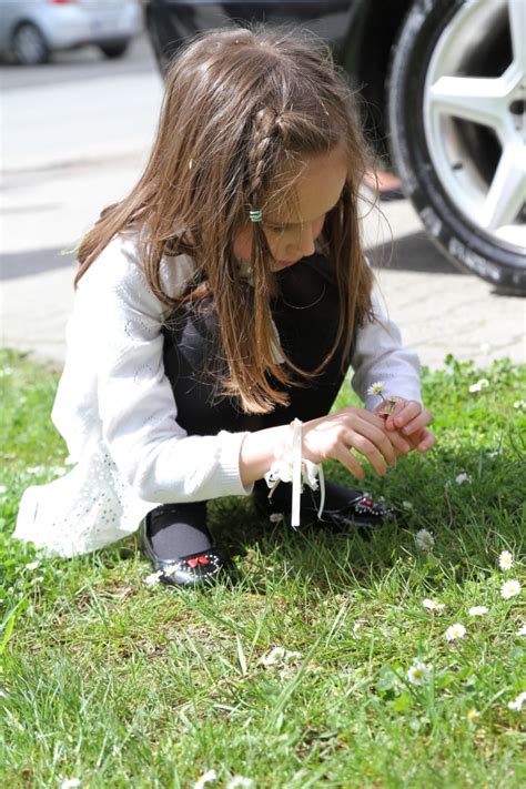 Free picture: daisies, grass, hairstyle, playful, pretty girl, nature, outdoors, child, summer, girl